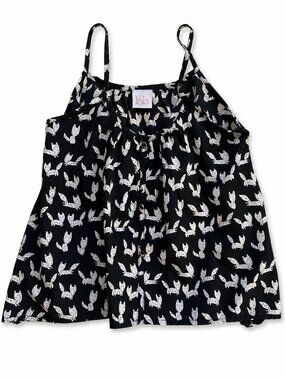 lola Black White Fox Print Button Front Cami Tank Top M